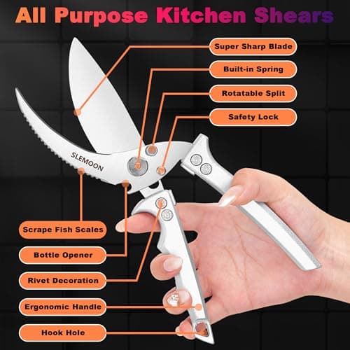 SLEMOON Heavy Duty Poultry Shears Meat Cutting Dishwasher Safe and Food Stainless Kitchen Shears Kitchen Scissors for Chicken Turkey Thanksgiving,Gift Box,silver - Thumbnail 3