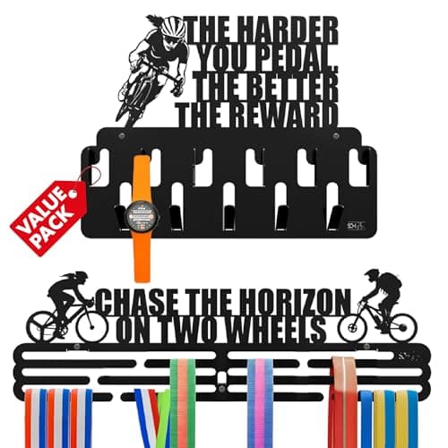 SOH DESIGN Women's Cycling Medal Hanger Display Rack Set of 2 – Premium Steel Wall Mount – Organize Medals, Ribbons & Trophies - Image 1