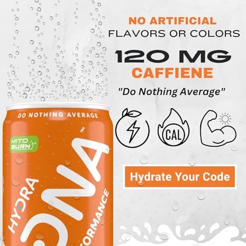 HYDRADNA- Clean Performance Drink, Zero Sugar | For Natural Fuel, Alertness, Boost, Stamina,120 mg Organic Caffeine, Natural Flavors, Zero Sucralose, Clean Ingredients (12 Pack) (12 Pack, Peach) - Thumbnail 5