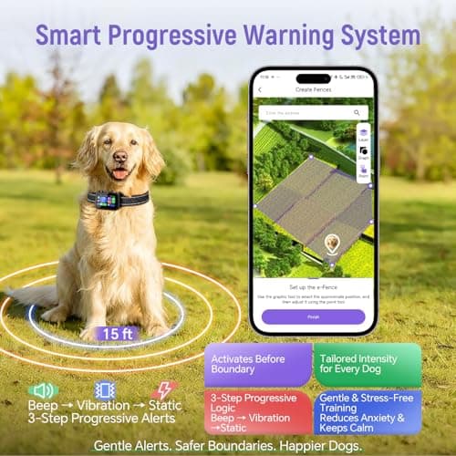 RAINLEOTI GPS Wireless Dog Fence – Free App Control, Custom GPS Boundary, Beep/Vibration/Static Modes, IP67 Waterproof, Long Battery Life, for Dogs 10–120 lbs, Black - Thumbnail 5