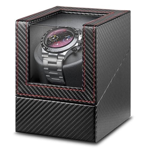 KAVYIA Automatic Watch Winder with Japanese Motor – Silent Adjustable Rotation, Premium PU Leather Exterior and Soft Flexible Watch Pillows, for Father's Day Gift for Him, Birthday Gift - Thumbnail 2