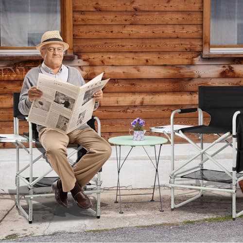 JXUFDHO Makeup Chair for Makeup Artist 41'',Tall Directors Chairs Foldable with Side Table Cup Holder Storage Bag and Footrest, Folding Chair Makeup Chair for Clients 400lbs Capacity - Thumbnail 2