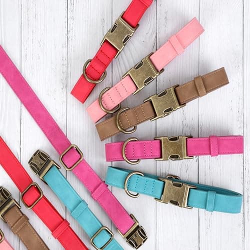 Jumpress Soft Leather Dog Collar for Small Medium Large Dogs, Heavy Duty Dog Collar Leather with Quick Release Metal Buckle, Durable & Adjustable for Medium Dogs Walking (Teal Blue, M) - Thumbnail 6