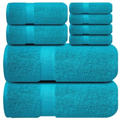 Infinitee Xclusives Luxury 100% Cotton Towel Set – 8 Piece Bathroom Towel Set (2 Bath Towels, 2 Hand Towels, 4 Washcloths) – Soft & Absorbent Towels for Bathroom (Serene Teal) - Image 1