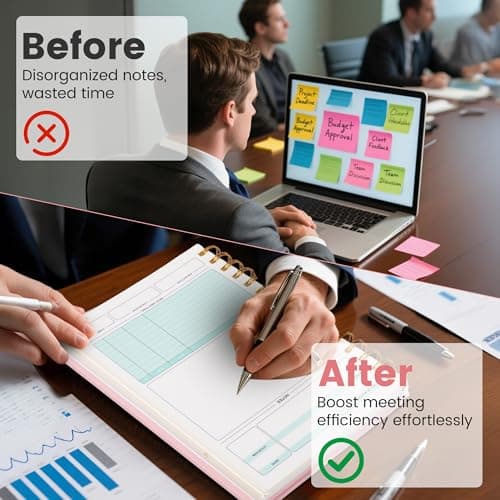 Yoment Meeting Notebook for Work with Action Items Hardcover Spiral 5.5X 8.5 Office Project Planner for Women Men Meeting Notes Notebooks for Work, Pink - Thumbnail 5