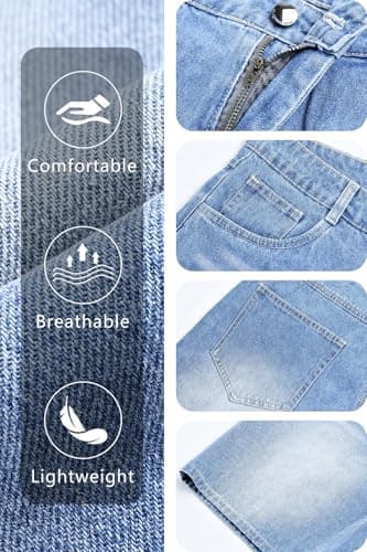 Heyfanee Mens Baggy Jean Shorts, Jorts Men Casual Denim Shorts for Men Relaxed Fit Washed Blue 32 - Thumbnail 6