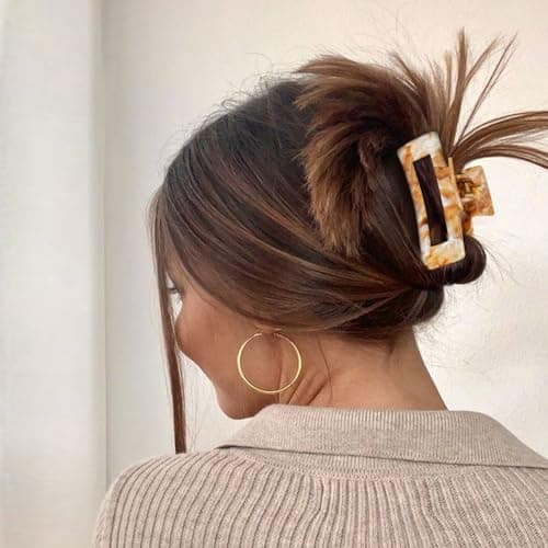 SHINLEA 3Pcs Hair Claw Clips for Women, 4.1 Inch Non slip Claw Clip, Reference Ink Painting Design, Ideal for Home Party and Work Styling, Hair Accessories for Girls Gift (Brown and Green and Purple) - Thumbnail 3