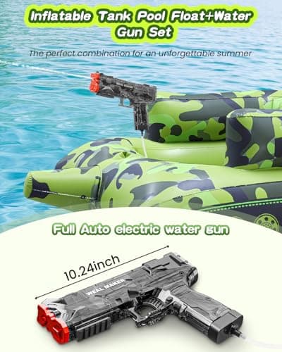 YTKIH Automatic Electric Water Gun with Pool Floats,Funny Inflatable Tank Pool Floaties for Pool Party,with Powerful Squirt Guns for Boys Girls Kids - Thumbnail 2