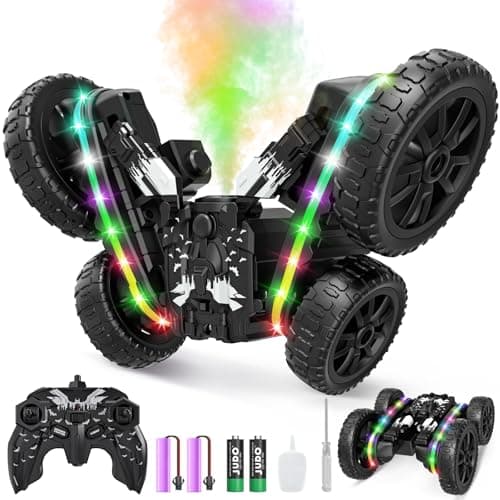 Jimdella RC Cars Toys, 2-in-1 Remote Control Car Transform 4WD with Spray & LED Lights, 2.4GHz Off-Road Stunt Truck for 360° Flips Gift for Boys Age 8-12 (Black) - Image 1