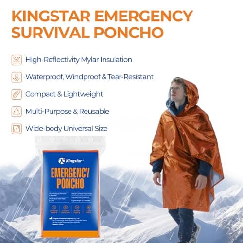 4 Pack Emergency Mylar Blanket Poncho | Waterproof Rain Ponchos | Reusable Packable Poncho | Survival Blanket Poncho for Outdoor Camping & Hiking, Rescue, Car Emergency Kit, Shelter/Tent Cover - Thumbnail 2
