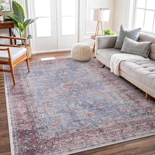 Vanmoos 4x6 Area Rug - Machine Washable, Non-Slip Soft Carpet for Living Room, Bedroom, Office, Dining Room - Durable Accent Rug for Farmhouse & High-Traffic Areas, Rustic Vibes/Rust - Image 1