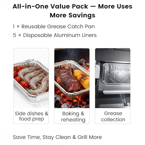 BLUES GRILL PARTS 67047 Catch Pan Kit with 5Pcs Aluminum Liner - Grease Drip Tray 6415/83156 Replacement for Weber Spirit/Spirit II 200/300, Genesis/Genesis II LX 200/300 & Traveler Grills - Thumbnail 5