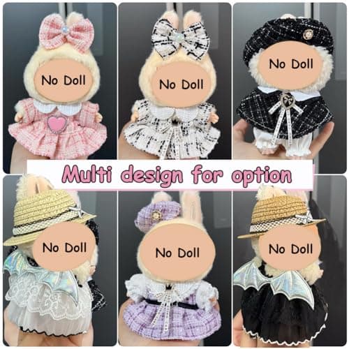 LOVMAGIC 2 Dresses Pink and White for 17cm Doll Clothes,with Cute Bow and Lovely Skirt Decor,Suitable for 17cm Plush Dolls Accessories - Thumbnail 5