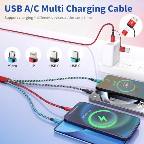 Travel 4 in 2 Multi Charging Cable, USB A/C Charging cords with Dual Type-C/Lightning/Micro USB, Universal iPhone Charger Cord for iPhone Series/Androids/Tablets, Multi Charger Cable (3Pack, 5FT) - Thumbnail 2