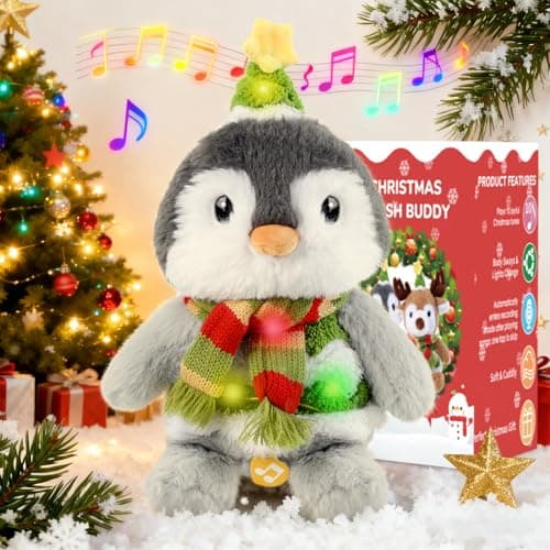MIAODAM Christmas Stuffed Animals Penguin Interactive Plush Toy,Singing 10 Songs&Repeats Voices, Funny & Cute Christmas Plush, Perfect Festive Gift for Kids, Adults&Holiday Decoration - Image 1