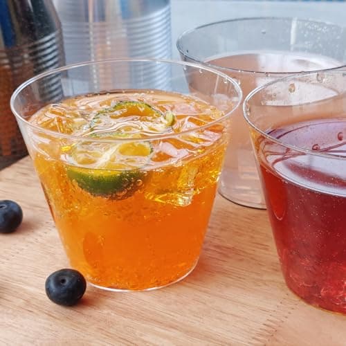 KINGSUSLAY 100Pack Glitter Sliver Plastic Cups, 9 oz Clear Fancy Disposable Cups,Clear Plastic Tumblers for Weddings,Birthday,Thanksgiving, Christmas,Halloween as Party Cups. - Thumbnail 2