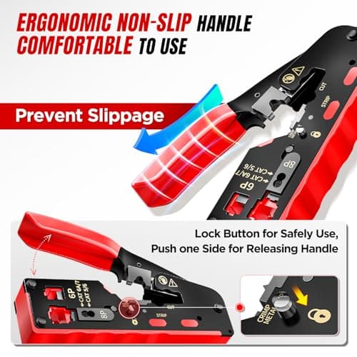 AMPCOM Pass Through RJ45 Crimp Tool, All-in-one Ethernet Crimper, Crimping for STP UTP RJ45/ RJ11 Cat8 Cat7 Cat6A Cat6 Cat5e Cat5 Connectors, AM-728RD - Thumbnail 6