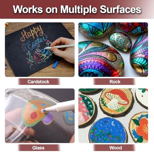 Metallic Markers, 30 Fine Point Scrapbook Pens for Black Paper, Rock Painting, Scrapbooking Junk Journal Supplies, DIY Arts & Crafts, Card Making, Photo Album, Easter Egg, Ceramic, Glass, Metal, Wood - Thumbnail 4