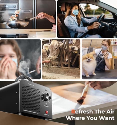 Ozone Generator 48,000mg, Commercial Ozone Machine Odor Removal, High Capacity O3 Ionizer Air Purifier Deodorizer, Portable Mini for Car, Home, Smoke, Pets, Industrial, for 4000 Square Feet -Black - Thumbnail 6