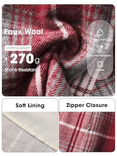 EXLURA Women's Fashion Faux Wool Mini Skirt High Waisted Y2K Trendy Side Slit Tweed Plaid Skirts 2025 Fall Winter Outfits Wine Red - Thumbnail 6