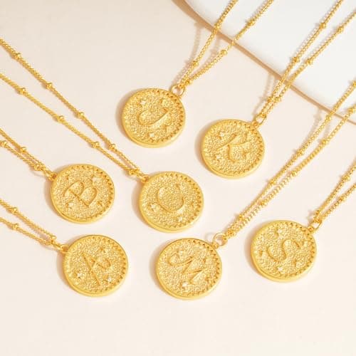 Valloey Rover Initial Necklaces for Women 14K Gold Plated Cubic Zirconia Letter Necklce Round Pendant Double Side Engraved B Necklace Personalized Jewelry Gift for Women - Thumbnail 6