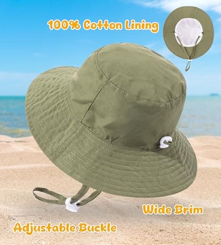 Baby Sun Hat Toddler Bucket Hats UPF 50+ Kids Summer Sun Protection Beach Hat for Boys Girls (US, Age, 2 Years, 7 Years, Green+Blue) - Thumbnail 5