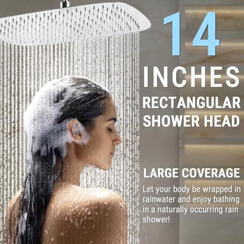 G-Promise 14 Inches Shower Heads with Massage Mode Handheld Sprayer Combo, 3 Way Metal Extended Diverter and Metal Adjustable Extension Arm, Stainless Steel Hose - Thumbnail 2