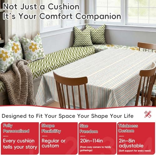 Custom Bench Cushion, Waterproof Outdoor/Indoor Bench Cushions for Patio Furniture, Window Seat & Piano Bench, Porch Swing Cushions, High-Resilience Foam, Non-Slip Bottom, Custom Sizes & 90+ Colors - Thumbnail 5