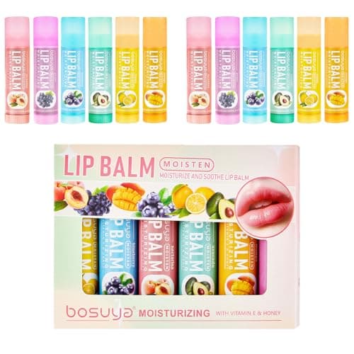 Lip Balm 12 Pack - Hydrating & Repairing for Delicate Lips, 6 Fruity Flavors Moisturizing Balm for Dry Cracked Lips, Long Lasting Lip Care Set - Image 1