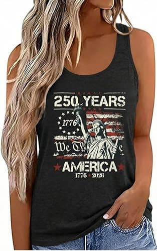 250 Anniversary USA Tank Top - 250th American Flag Shirts Statue of Liberty Sleeveless Tees 4th of July Outfits - Image 1