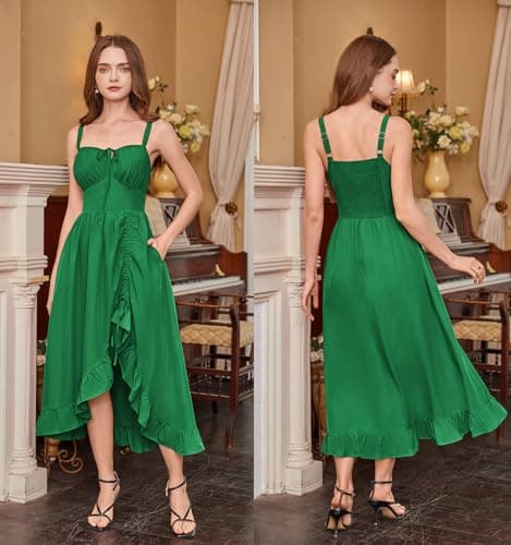 Scarlet Darkness Renaissance Dress Women Summer Corset Dress Flowy Sleeveless Milkmaid Vacation Sundress with Pockets Green S - Thumbnail 2