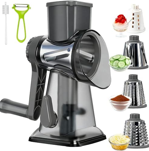 KalraMay Cheese Grater,Rotary Cheese Grater with Handle, Multifunctional Rotary Cheese Shredder Effortlessly Grates Cheese, Vegetables, and Fruits (Gray) - Image 1