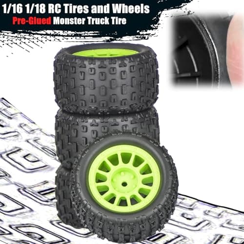 4Pcs Monster Truck Tires 1/16 1/18 Scale 74mm Pre-glued Foam Insert Tires for ARRMA Granite 1/18 Granite/Typhon, WLtoys A949, for MJX Hyper Go H16, High-Grip Ready-to-Run - Thumbnail 4