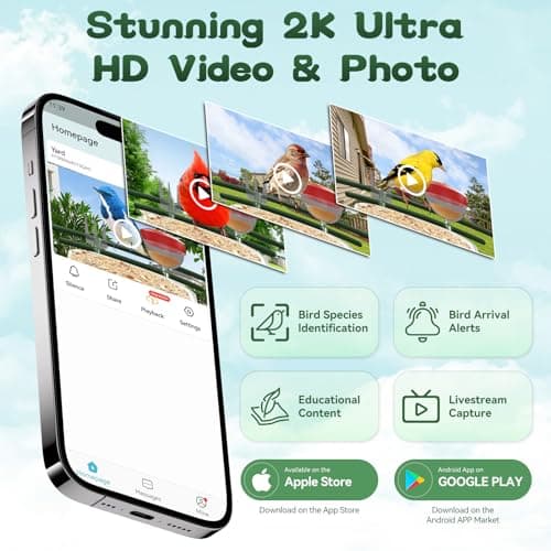 BROAIMX Smart Bird Feeder with Camera-AI Identify 11,000+ Species, 2K HD Auto Capture Birds Video & 64G TF Card, Solar-Powered Wireless Outdoor Design, Birdhouse with Built-in Two-Way Microphone - Thumbnail 6