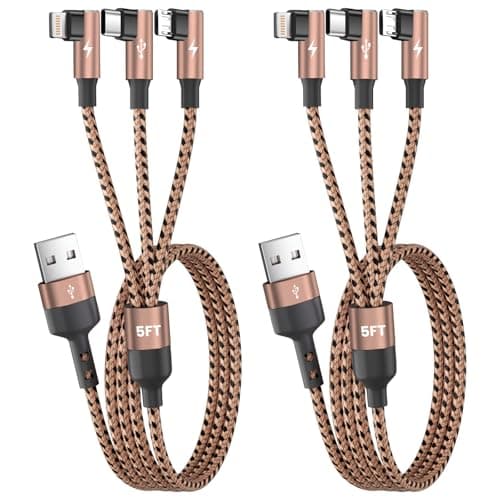 90 Degree USB Multi Charging Cable, 3 in 1 USB Cable for iPhone 17 Charger/ IP/Micro Port, Cruise Travel Essentials Right Angle Sideways Multi Charger Portable Designed for Phone Accessories 5FT 2Pack - Image 1