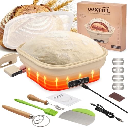 Upgrade Heating Sourdough Bread Proofing Basket Set, Electric Thermostatic Silicone banneton bread proofing basket,Sourdough bread baking supplies,8.7 Inch Square Foldable Sourdough Proofing Bowl - Image 1