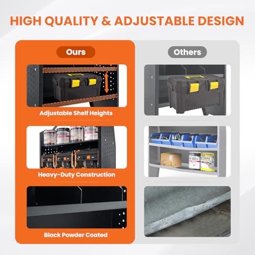 EONECROSS Black Steel Cargo Van Shelving Storage System Adjustable Height Fit for Ford Transit Connect 2014+, Ram Promaster City, Chevy City Express, Nissan NV200 42" W x 43" H x 13" D - Thumbnail 5