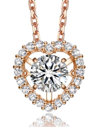 MomentWish Dancing Heart Necklace for Women, 1 Carat Dancing Moissanite Necklace for Her, Rose Gold Plated 925 Sterling Silver Pendant Anniversary Birthday Christmas Gift for Wife Mom Girlfriend-Halo - Image 1