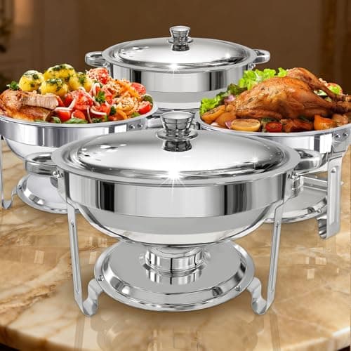 Chafing Dishes for Buffet Set 4 Pack, 5 Qt Chafers and Buffet Warmers Sets for Parties Round Catering Supplies Buffet Display - Image 1