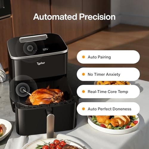 Typhur Sync 8QT AI Smart Air Fryer with Built-in Wireless Meat Thermometer, 9-in-1 XL Non Toxic Ceramic Airfryer, 450°F Max, Cooks 6lb Whole Chicken, Quiet & Dishwasher Safe, 120V - Thumbnail 2