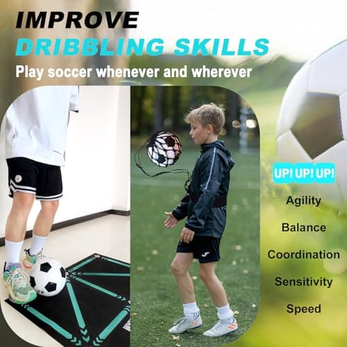 Doskona Football Footstep Training Mat, Soccer Training Mat 35 * 24IN, Soccer Skills Training Equipment with Storage Bag and Soccer Return Trainer Net (Black-Blue) - Thumbnail 5