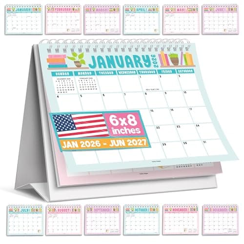 Small Desk Calendar 2026-18-Month 2026 Desk Calendar Small for Home, Office & Classroom, Standing Flip Desks Calendars 2026-2027, Gifts for Coworkers, Teachers & Students - Image 1