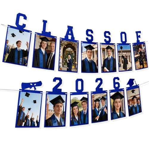 Graduation Photo Banner Class of 2026 Banner for Grad Decorations 2026 Pre-Strung K-12th Graduations Picture Banner for Middle High School College Graduation Party Supplies Blue 10 Feet - Image 1
