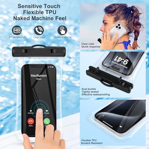 PEDVSTY Waterproof Phone Pouch 2 Pack, IPX8 Waterproof Phone Case for iPhone Galaxy Pixel Up to 7.2", Cell Phone Dry Bag Beach Vacation - Thumbnail 4