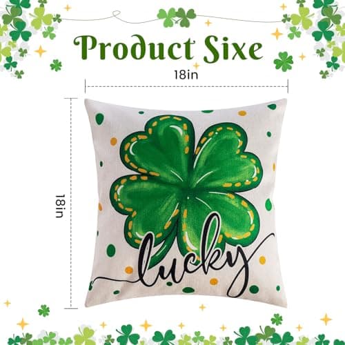 REBANDEN St. Patrick's Day Pillow Covers Decoration 18 x 18 inches 4-Piece Set Green Pillow Covers Lucky Clover Spring Pillow Covers Sofa Home - Thumbnail 3