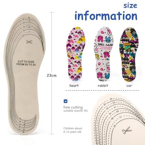 XINIFOOT 4 Pairs Kids Shoe Insoles – Breathable Memory Foam Inserts, Cartoon Pattern, Cut to Fit EU 26-36, Blister & Odor Prevention for Boys, Girls & Toddlers - Thumbnail 3