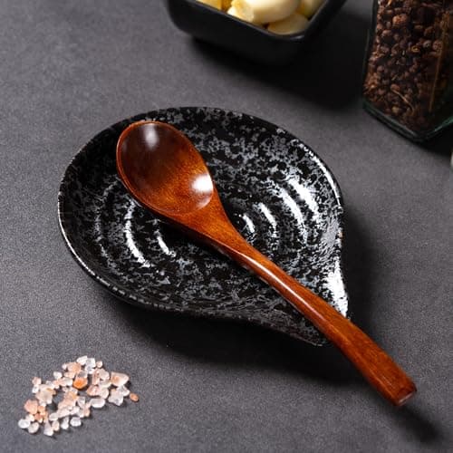 Spoon Rest, Ceramic Utensil Spoon Spatula Ladle Holder, 6 Inches Spoon Holder for Countertop, Coffee Bar Accessories Dishwasher Safe, Utensil Rest for Kitchen Counter Splash Black - Thumbnail 3