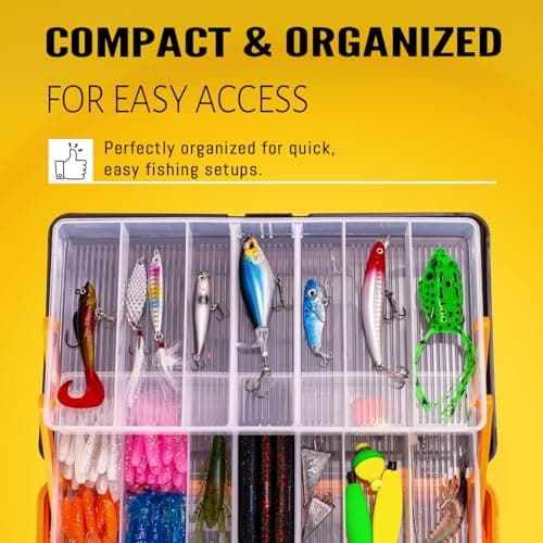 Vipfish 448-Pcs Fishing Lures Kit – Complete 3-Layer Tackle Box Set with Hooks, Weights, Bobbers, Pliers, Rigs, Leaders, Fluorocarbon Line, Accessories & More for Kids Fishing Gear (Orange) - Thumbnail 2