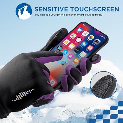 SIMARI Kids Winter Gloves with Touchscreen, Warm Thermal, Water-Resistant, Windproof for Boys Girls Toddler, Gloves for Cold Weather Running Cycling Snow Skiing Hiking Football Rugby Camping, Purple - Thumbnail 3
