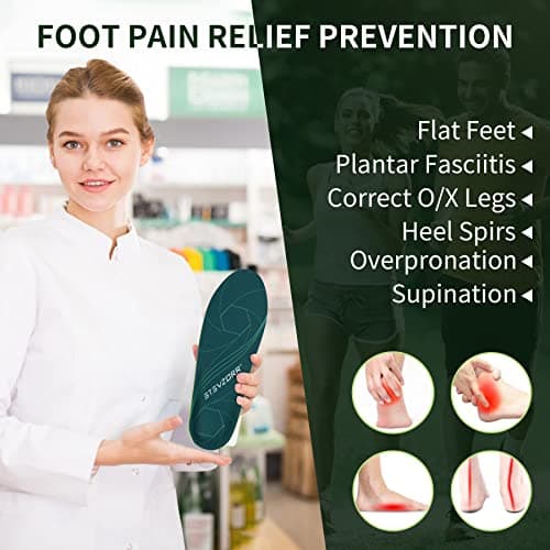 STSVZORR Flat Foot Insole Plantar Fasciitis Pain Relief Arch Support Insert Men Women Shock Absorb Standing All Day (Size 9,length-28cm, Black Green) - Thumbnail 2